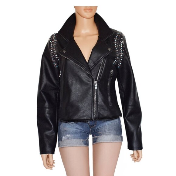 Blank NYC Jackets & Blazers - BLANK NYC Women’s Moto Jacket Vegan Leather Heavy Metal Cropped Top Size M